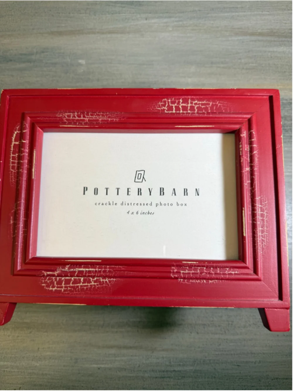Pottery Barn Crackle Distressed Photo Box Red 4x6 Rustic Vintage Picture Frame